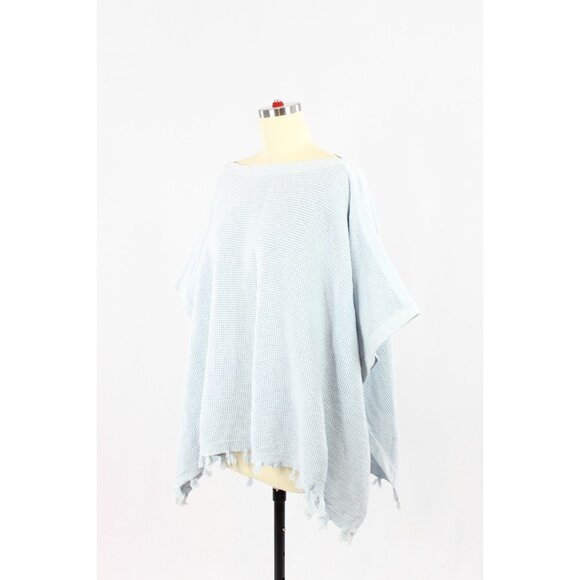 J MCLAUGHLIN Asha Light Blue 100% Cotton Open Knit Tasseled Poncho, One Size - Picture 4 of 14